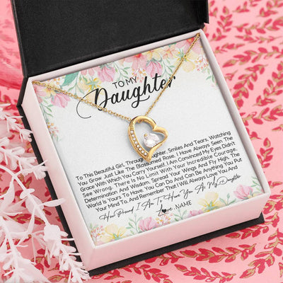 Forever Love Necklace 18K Yellow Gold Finish | Personalized To My Daughter Necklace From Dad Mom Mother To This Beautiful Girl Daughter Jewelry Birthday Graduation Christmas Customized Gift Box Message Card | siriusteestore
