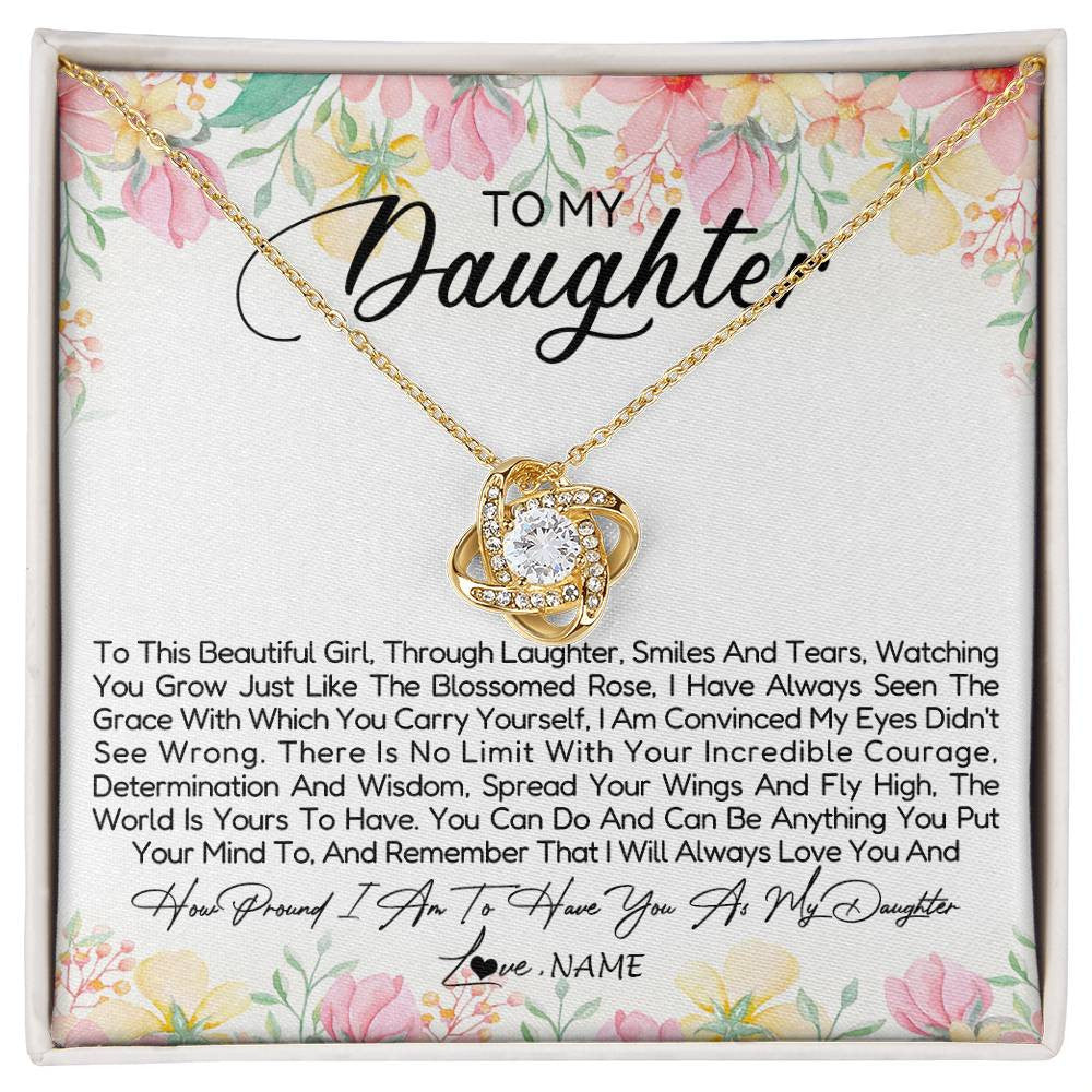 Love Knot Necklace 18K Yellow Gold Finish | Personalized To My Daughter Necklace From Dad Mom Mother To This Beautiful Girl Daughter Jewelry Birthday Graduation Christmas Customized Gift Box Message Card | siriusteestore