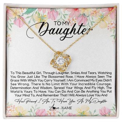 Love Knot Necklace 18K Yellow Gold Finish | Personalized To My Daughter Necklace From Dad Mom Mother To This Beautiful Girl Daughter Jewelry Birthday Graduation Christmas Customized Gift Box Message Card | siriusteestore