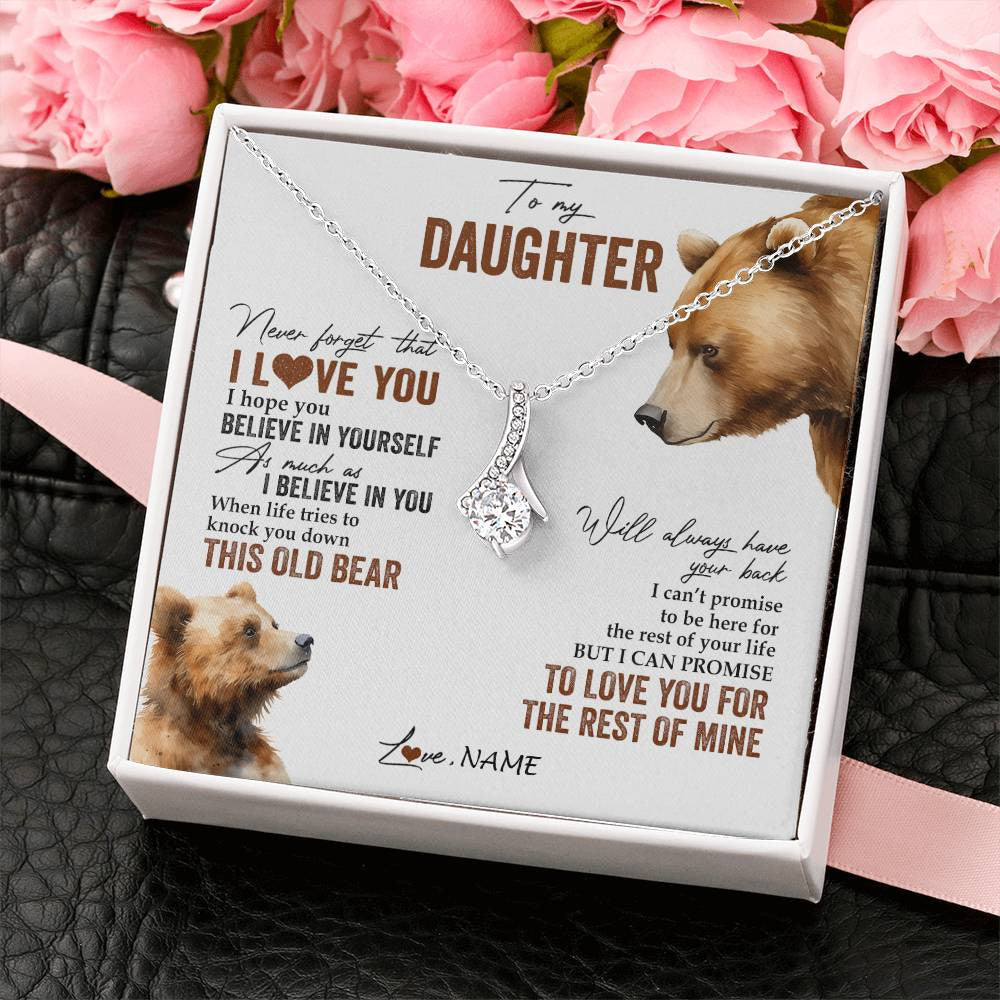 Alluring Beauty Necklace 14K White Gold Finish | 2 | Personalized To My Daughter Necklace From Dad Mom Never Forget That I Love You Bear Daughter Birthday Graduation Christmas Customized Gift Box Message Card | siriusteestore