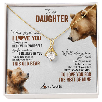 Alluring Beauty Necklace 18K Yellow Gold Finish | 1 | Personalized To My Daughter Necklace From Dad Mom Never Forget That I Love You Bear Daughter Birthday Graduation Christmas Customized Gift Box Message Card | siriusteestore