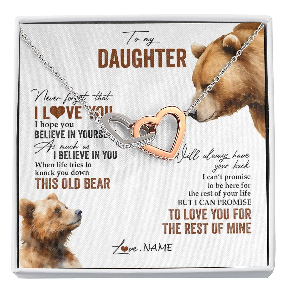 Interlocking Hearts Necklace Stainless Steel & Rose Gold Finish | 1 | Personalized To My Daughter Necklace From Dad Mom Never Forget That I Love You Bear Daughter Birthday Graduation Christmas Customized Gift Box Message Card | siriusteestore
