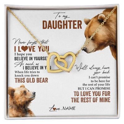 Interlocking Hearts Necklace 18K Yellow Gold Finish | 1 | Personalized To My Daughter Necklace From Dad Mom Never Forget That I Love You Bear Daughter Birthday Graduation Christmas Customized Gift Box Message Card | siriusteestore
