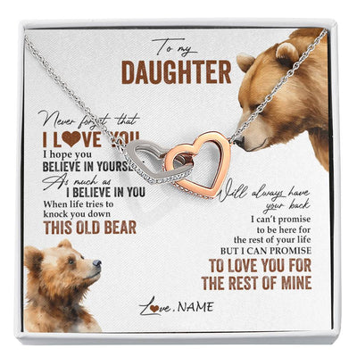 Interlocking Hearts Necklace Stainless Steel & Rose Gold Finish | 1 | Personalized To My Daughter Necklace From Dad Mom Never Forget That I Love You Bear Daughter Birthday Graduation Christmas Customized Gift Box Message Card | siriusteestore