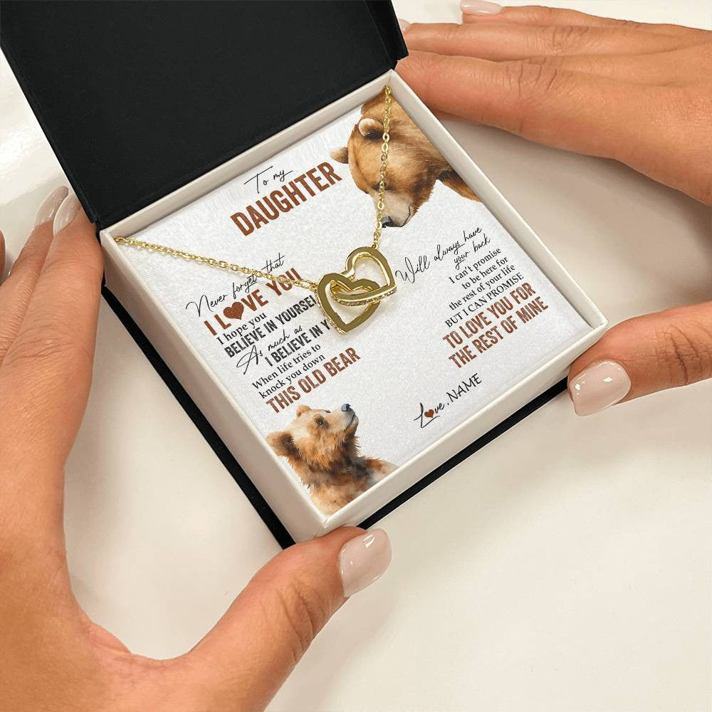 Interlocking Hearts Necklace 18K Yellow Gold Finish | 2 | Personalized To My Daughter Necklace From Dad Mom Never Forget That I Love You Bear Daughter Birthday Graduation Christmas Customized Gift Box Message Card | siriusteestore