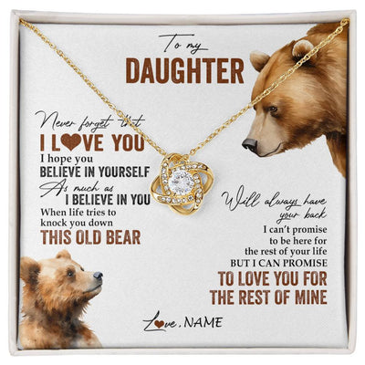 Love Knot Necklace 18K Yellow Gold Finish | 1 | Personalized To My Daughter Necklace From Dad Mom Never Forget That I Love You Bear Daughter Birthday Graduation Christmas Customized Gift Box Message Card | siriusteestore