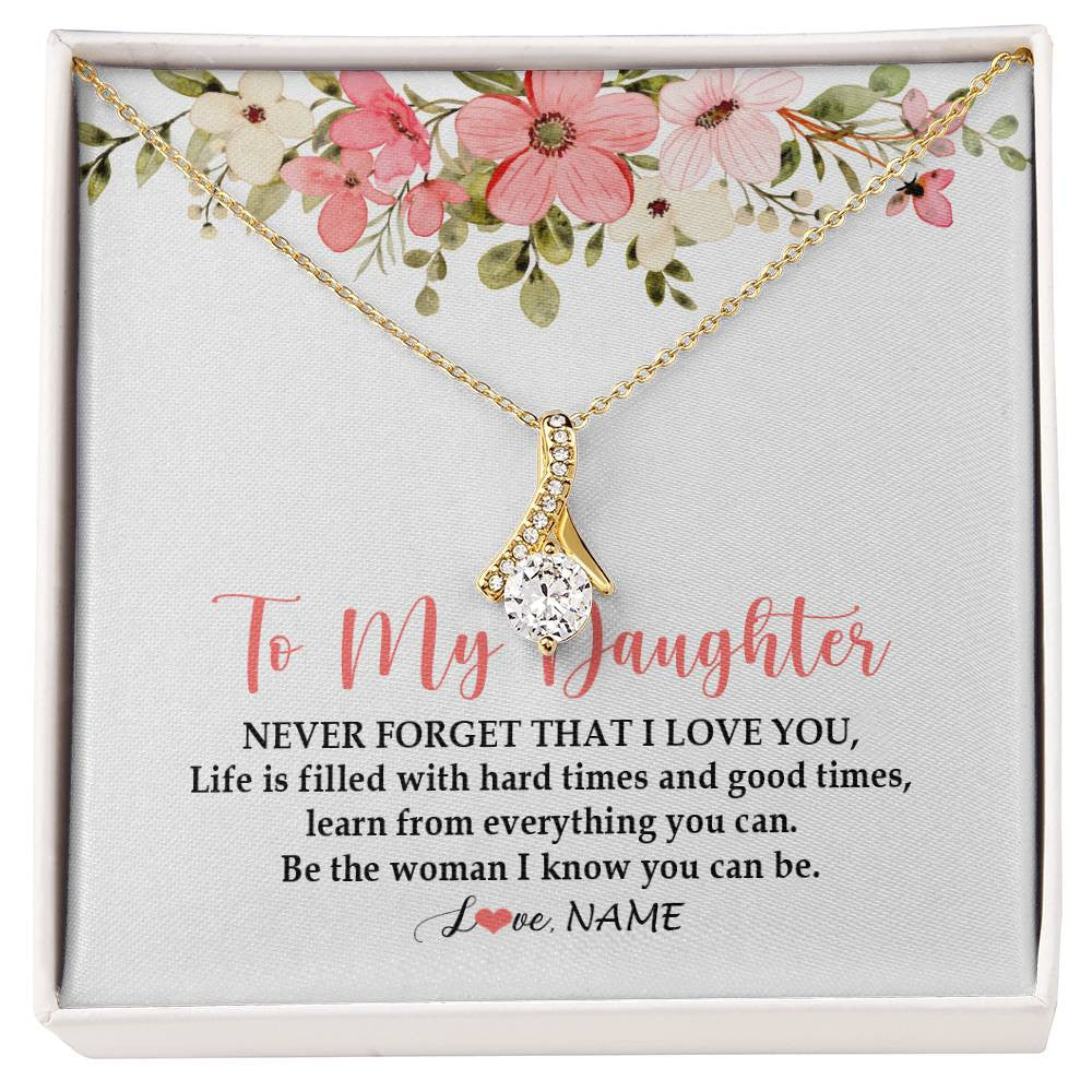 Alluring Beauty Necklace 18K Yellow Gold Finish | Personalized To My Daughter Necklace From Dad Mom Never Forget That I Love You Daughter Jewelry Birthday Graduation Christmas Customized Gift Box Message Card | siriusteestore