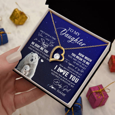Forever Love Necklace 18K Yellow Gold Finish | 2 | Personalized To My Daughter Necklace From Dad Mom Polar Bear Never Forget I Love You Daughter Birthday Graduation Christmas Customized Gift Box Message Card | siriusteestore