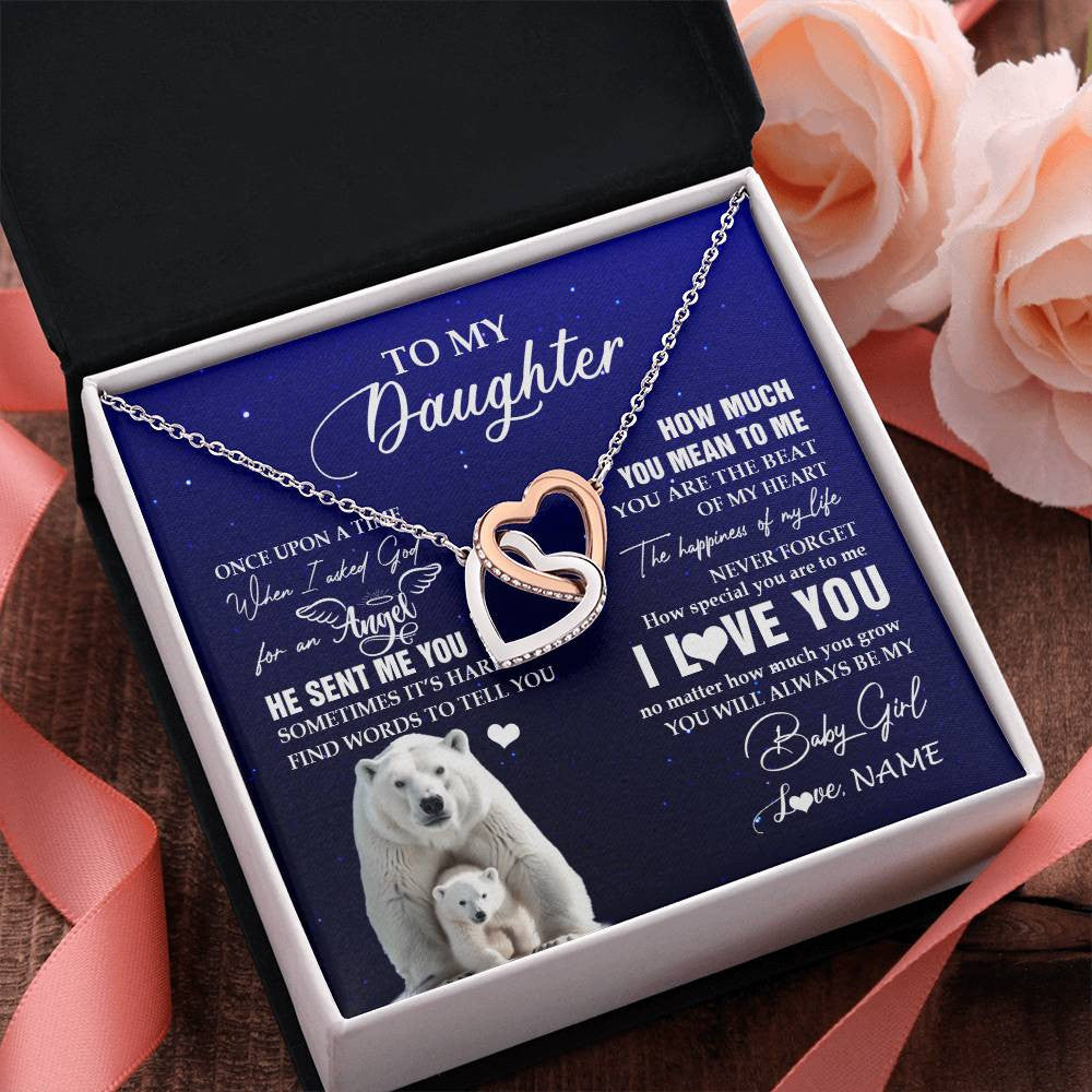 Interlocking Hearts Necklace Stainless Steel & Rose Gold Finish | 2 | Personalized To My Daughter Necklace From Dad Mom Polar Bear Never Forget I Love You Daughter Birthday Graduation Christmas Customized Gift Box Message Card | siriusteestore