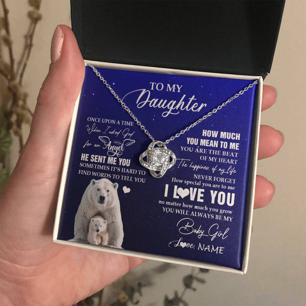 Love Knot Necklace 14K White Gold Finish | 2 | Personalized To My Daughter Necklace From Dad Mom Polar Bear Never Forget I Love You Daughter Birthday Graduation Christmas Customized Gift Box Message Card | siriusteestore
