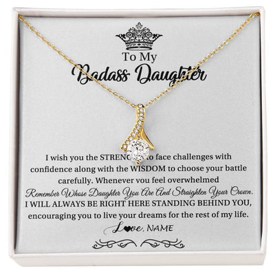 Alluring Beauty Necklace 18K Yellow Gold Finish | Personalized To My Daughter Necklace From Dad Mom Straighten Your Crown Daughter Jewelry Birthday Graduation Christmas Customized Gift Box Message Card | siriusteestore