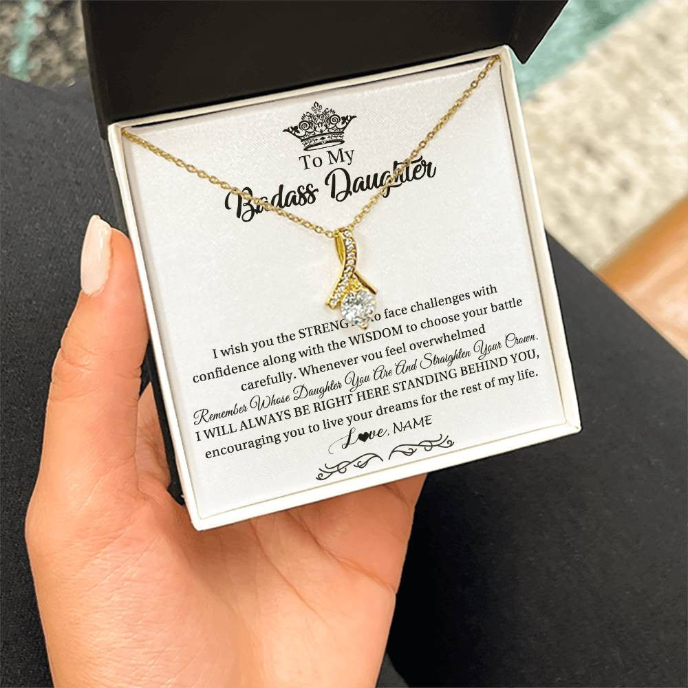 Alluring Beauty Necklace 18K Yellow Gold Finish | Personalized To My Daughter Necklace From Dad Mom Straighten Your Crown Daughter Jewelry Birthday Graduation Christmas Customized Gift Box Message Card | siriusteestore