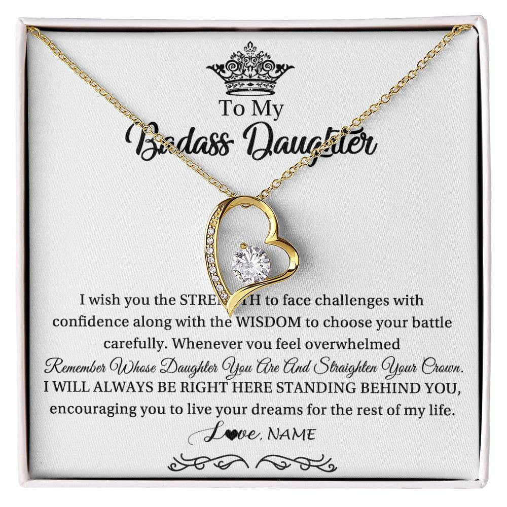 Forever Love Necklace 18K Yellow Gold Finish | Personalized To My Daughter Necklace From Dad Mom Straighten Your Crown Daughter Jewelry Birthday Graduation Christmas Customized Gift Box Message Card | siriusteestore