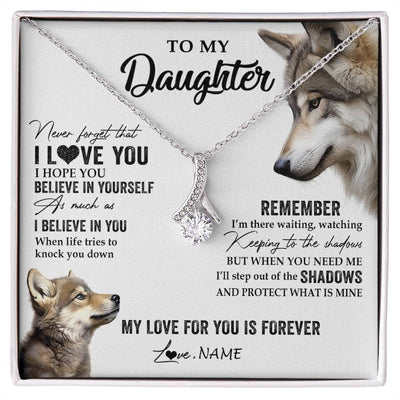 Alluring Beauty Necklace 14K White Gold Finish | 1 | Personalized To My Daughter Necklace From Dad Mom Wolf My Love For You Is Forever Daughter Birthday Graduation Christmas Customized Gift Box Message Card | siriusteestore