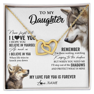 Interlocking Hearts Necklace 18K Yellow Gold Finish | 1 | Personalized To My Daughter Necklace From Dad Mom Wolf My Love For You Is Forever Daughter Birthday Graduation Christmas Customized Gift Box Message Card | siriusteestore