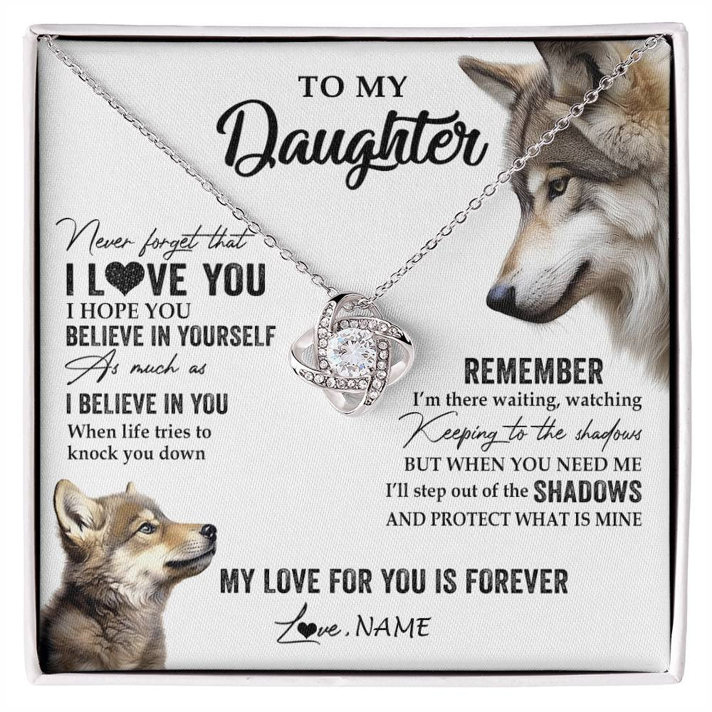 Love Knot Necklace 14K White Gold Finish | 1 | Personalized To My Daughter Necklace From Dad Mom Wolf My Love For You Is Forever Daughter Birthday Graduation Christmas Customized Gift Box Message Card | siriusteestore