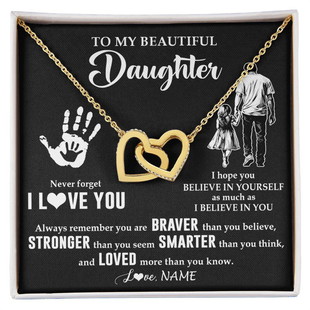 Interlocking Hearts Necklace 18K Yellow Gold Finish | 1 | Personalized To My Daughter Necklace From Dad Never Forget I Love You Daughter Birthday Gifts Christmas New Year Graduation Customized Gift Box Message Card | siriusteestore