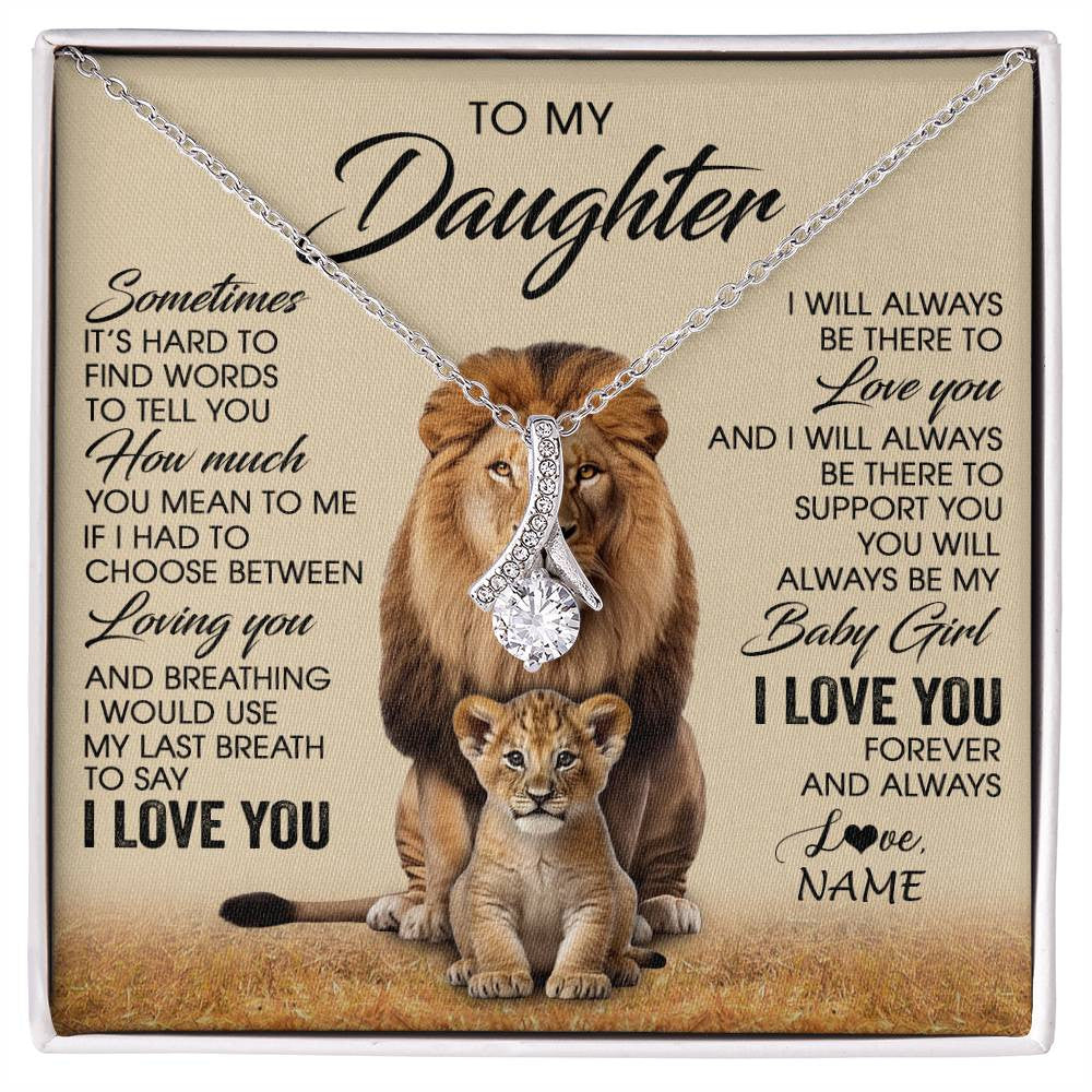 Alluring Beauty Necklace 14K White Gold Finish | 1 | Personalized To My Daughter Necklace From Dad Sometimes It's Hard Lion Daughter Gift Birthday Jewelry Graduation Christmas Customized Gift Box Message Card | siriusteestore