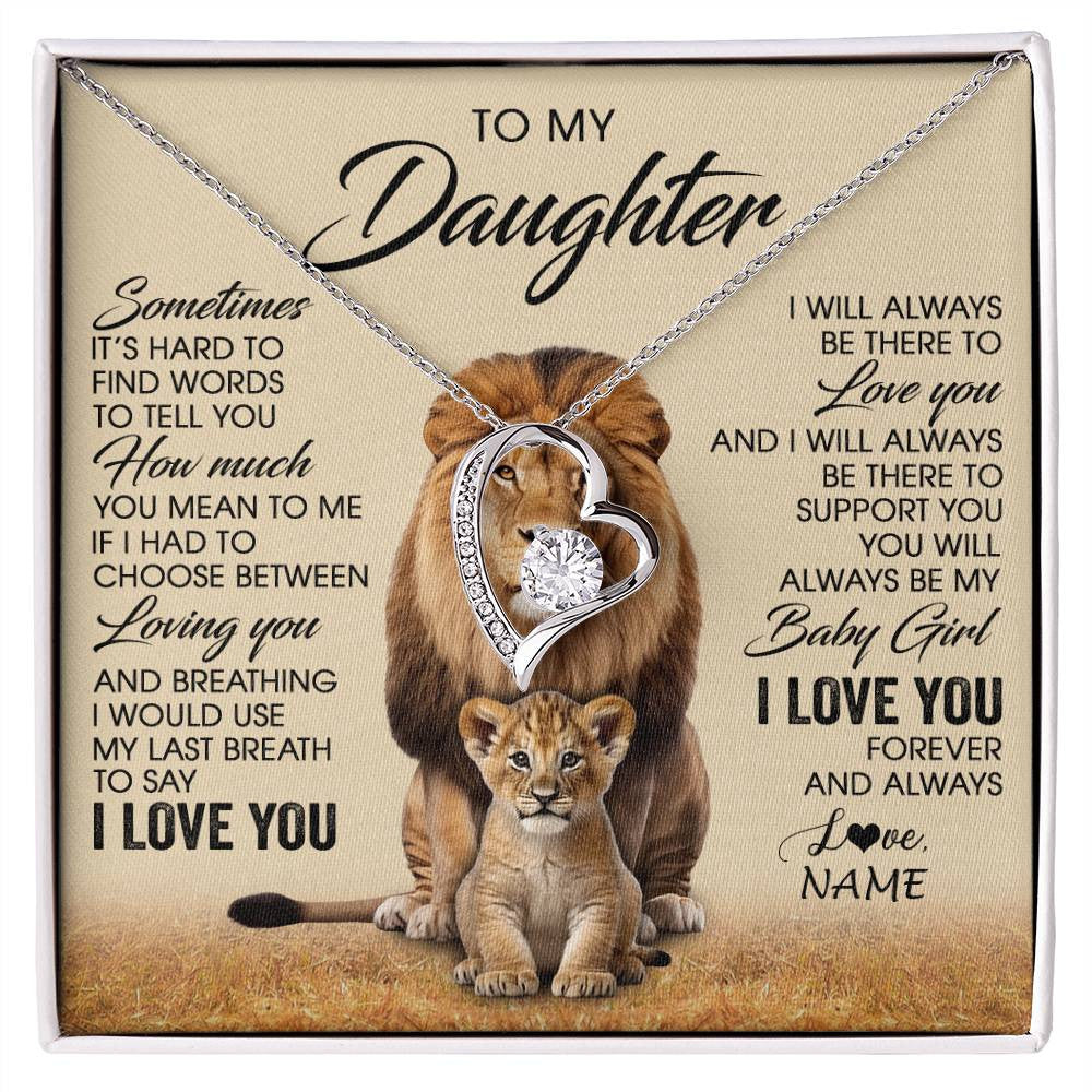 Forever Love Necklace 14K White Gold Finish | 1 | Personalized To My Daughter Necklace From Dad Sometimes It's Hard Lion Daughter Gift Birthday Jewelry Graduation Christmas Customized Gift Box Message Card | siriusteestore