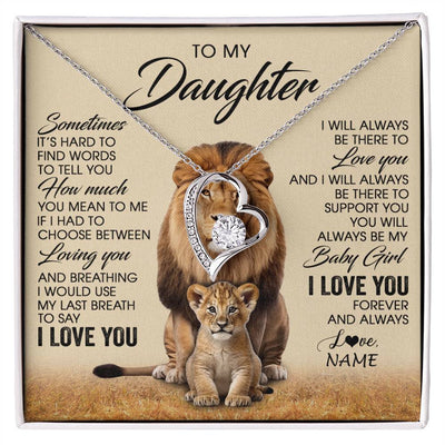 Forever Love Necklace 14K White Gold Finish | 1 | Personalized To My Daughter Necklace From Dad Sometimes It's Hard Lion Daughter Gift Birthday Jewelry Graduation Christmas Customized Gift Box Message Card | siriusteestore