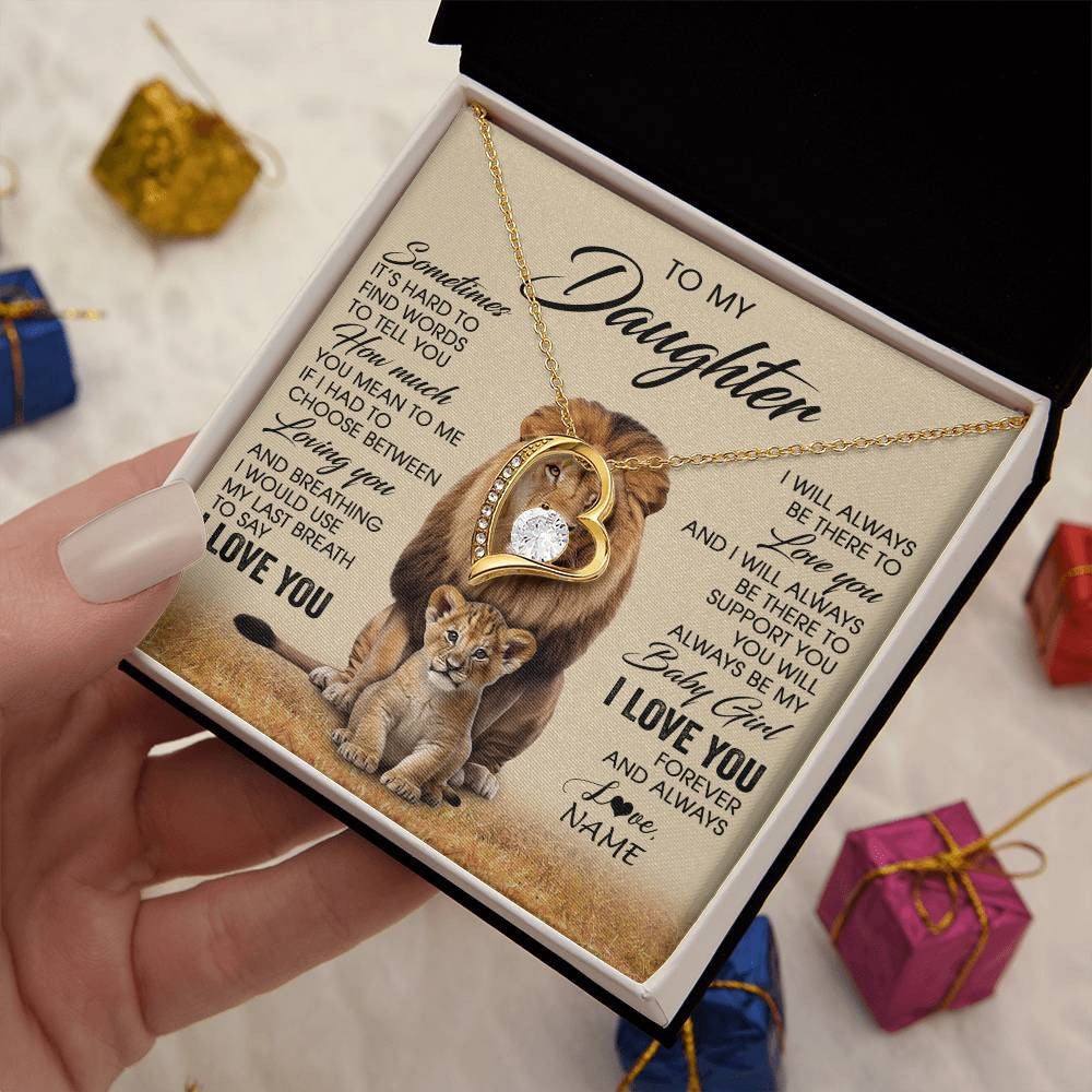 Forever Love Necklace 18K Yellow Gold Finish | 2 | Personalized To My Daughter Necklace From Dad Sometimes It's Hard Lion Daughter Gift Birthday Jewelry Graduation Christmas Customized Gift Box Message Card | siriusteestore