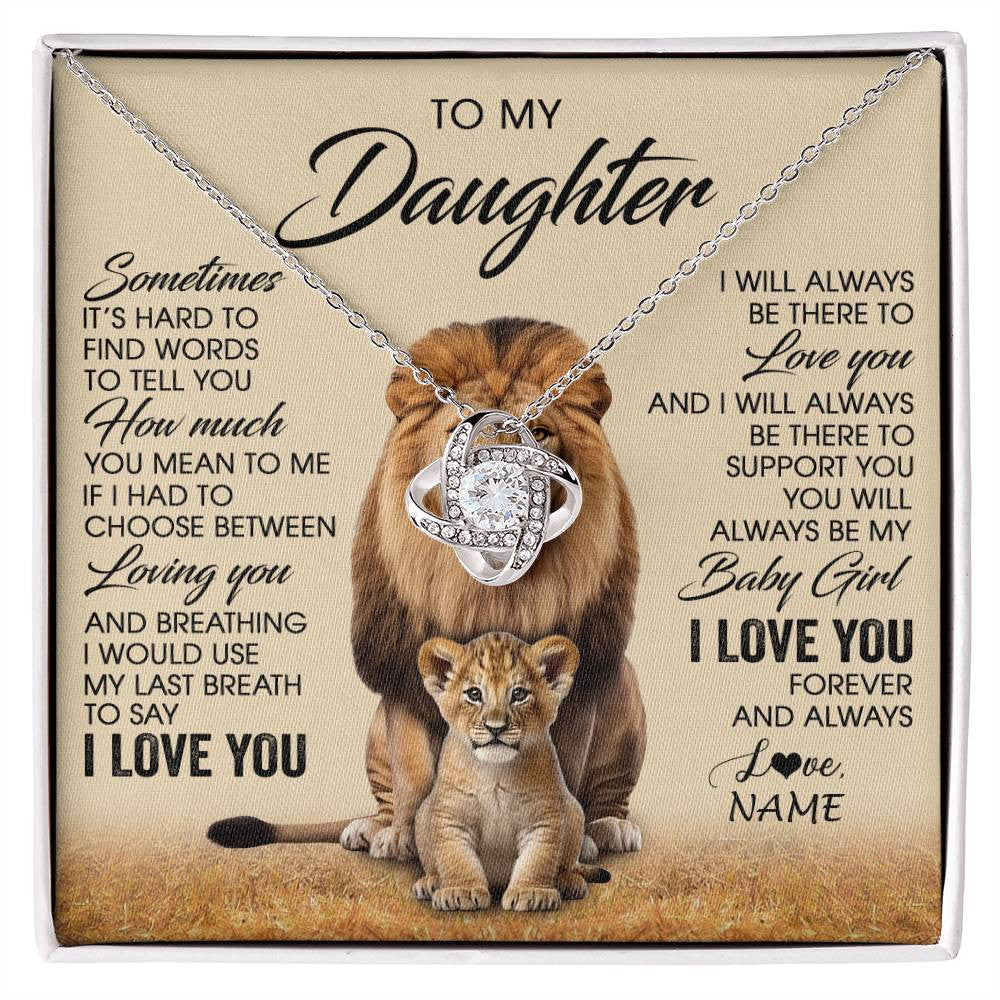 Love Knot Necklace 14K White Gold Finish | 1 | Personalized To My Daughter Necklace From Dad Sometimes It's Hard Lion Daughter Gift Birthday Jewelry Graduation Christmas Customized Gift Box Message Card | siriusteestore