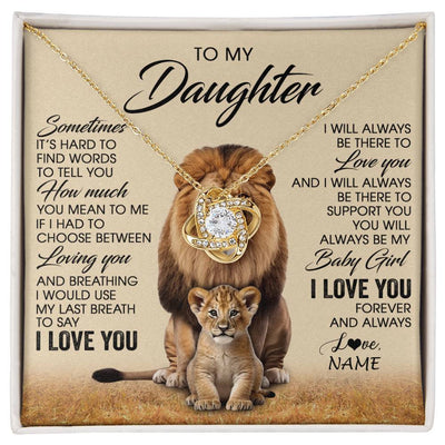 Love Knot Necklace 18K Yellow Gold Finish | 1 | Personalized To My Daughter Necklace From Dad Sometimes It's Hard Lion Daughter Gift Birthday Jewelry Graduation Christmas Customized Gift Box Message Card | siriusteestore