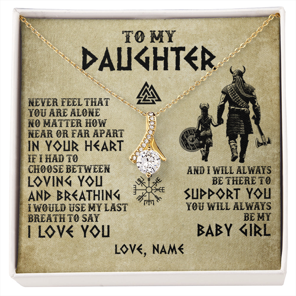 Alluring Beauty Necklace 18K Yellow Gold Finish | 1 | Personalized To My Daughter Necklace From Dad Viking Never Feel That You Are Alone Viking Daughter Birthday Gifts Christmas Customized Gift Box Message Card | siriusteestore