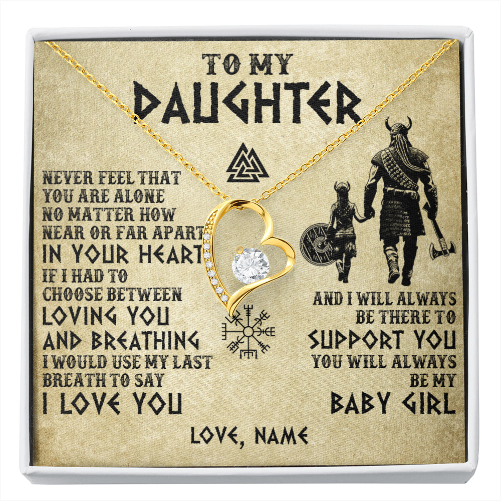 Forever Love Necklace 18K Yellow Gold Finish | 1 | Personalized To My Daughter Necklace From Dad Viking Never Feel That You Are Alone Viking Daughter Birthday Gifts Christmas Customized Gift Box Message Card | siriusteestore