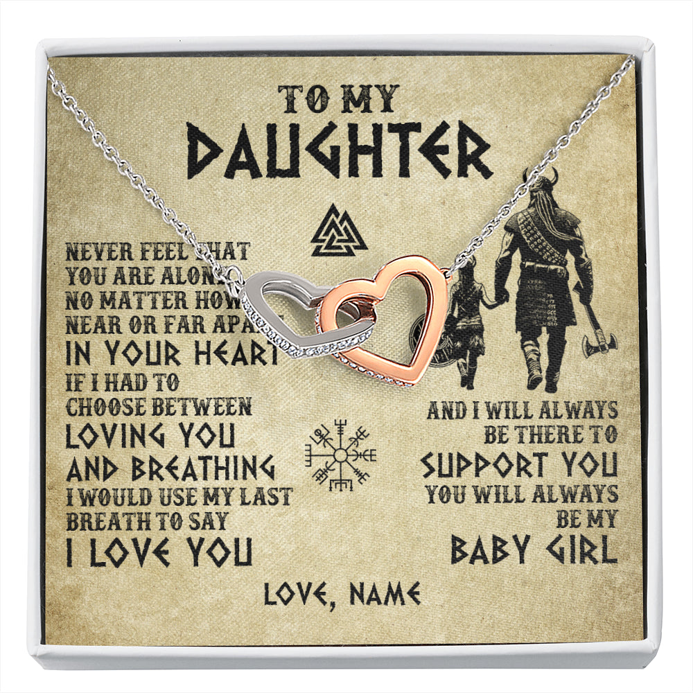 Interlocking Hearts Necklace Stainless Steel & Rose Gold Finish | 1 | Personalized To My Daughter Necklace From Dad Viking Never Feel That You Are Alone Viking Daughter Birthday Gifts Christmas Customized Gift Box Message Card | siriusteestore