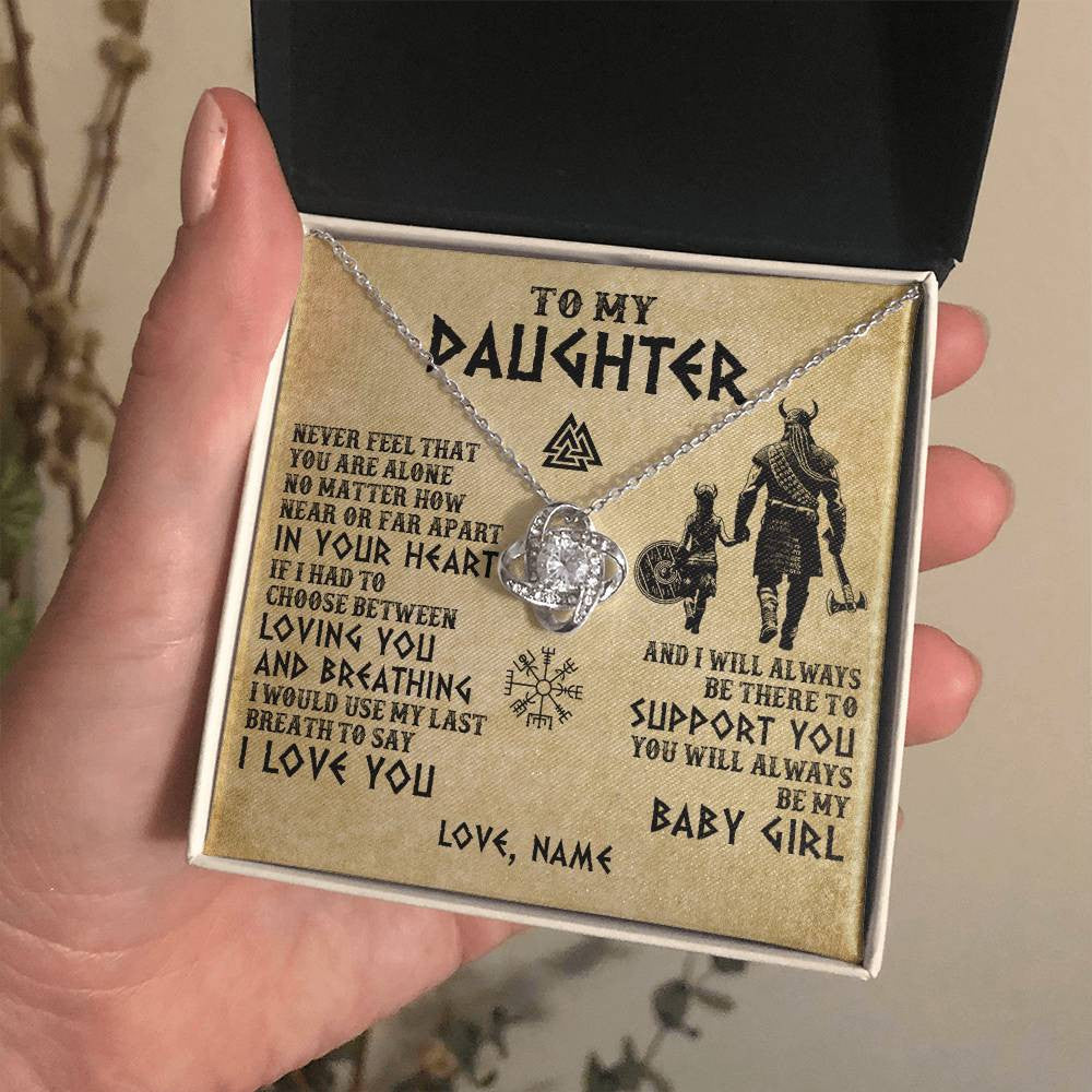 Love Knot Necklace 14K White Gold Finish | 2 | Personalized To My Daughter Necklace From Dad Viking Never Feel That You Are Alone Viking Daughter Birthday Gifts Christmas Customized Gift Box Message Card | siriusteestore