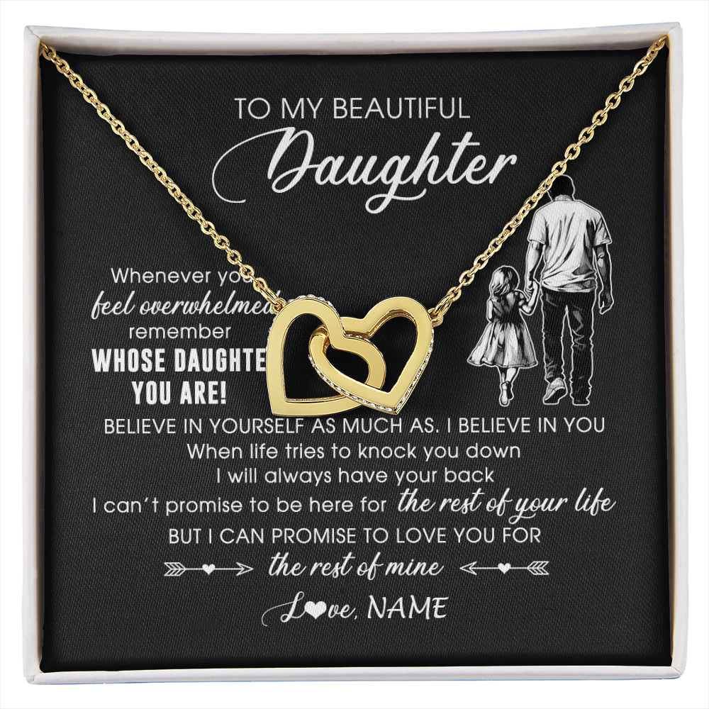 Interlocking Hearts Necklace 18K Yellow Gold Finish | 1 | Personalized To My Daughter Necklace From Dad Whenever You Feel Overwhelmed Daughter Jewelry Birthday Graduation Christmas Customized Message Card | siriusteestore
