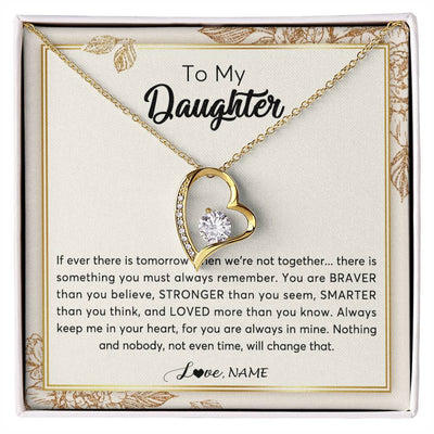 Forever Love Necklace 18K Yellow Gold Finish | Personalized To My Daughter Necklace From Mom Dad Braver Stronger Smarter Loved Daughter Jewelry Birthday Christmas Customized Gift Box Message Card | siriusteestore