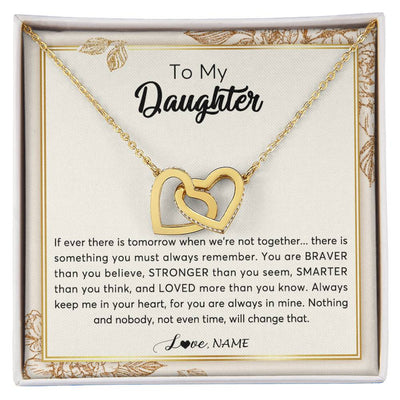 Interlocking Hearts Necklace 18K Yellow Gold Finish | Personalized To My Daughter Necklace From Mom Dad Braver Stronger Smarter Loved Daughter Jewelry Birthday Christmas Customized Gift Box Message Card | siriusteestore