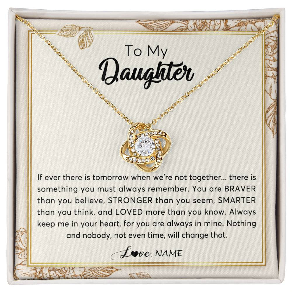 Love Knot Necklace 18K Yellow Gold Finish | Personalized To My Daughter Necklace From Mom Dad Braver Stronger Smarter Loved Daughter Jewelry Birthday Christmas Customized Gift Box Message Card | siriusteestore