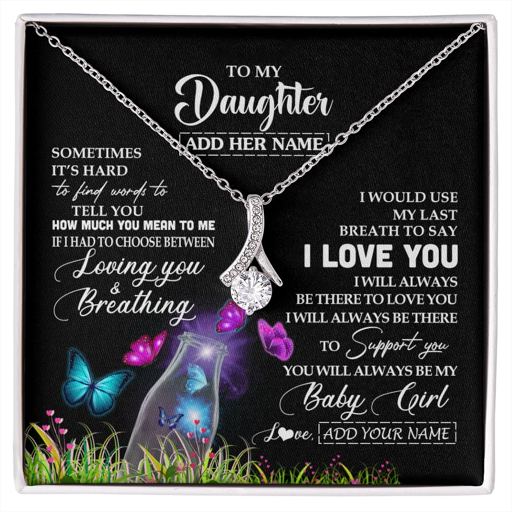 Alluring Beauty Necklace 14K White Gold Finish | 1 | Personalized To My Daughter Necklace From Mom Dad Butterfly Sometimes Say I Love You Daughter Birthday Graduation Christmas Customized Gift Box Message Card | siriusteestore.myshopify