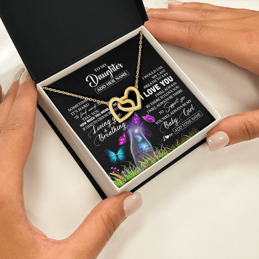 Interlocking Hearts Necklace 18K Yellow Gold Finish | 2 | Personalized To My Daughter Necklace From Mom Dad Butterfly Sometimes Say I Love You Daughter Birthday Graduation Christmas Customized Gift Box Message Card | siriusteestore.myshopify