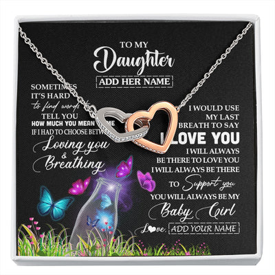 Interlocking Hearts Necklace Stainless Steel & Rose Gold Finish | 1 | Personalized To My Daughter Necklace From Mom Dad Butterfly Sometimes Say I Love You Daughter Birthday Graduation Christmas Customized Gift Box Message Card | siriusteestore.myshopify