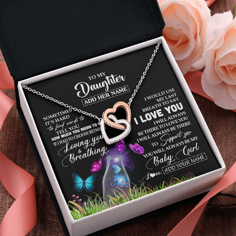 Interlocking Hearts Necklace Stainless Steel & Rose Gold Finish | 2 | Personalized To My Daughter Necklace From Mom Dad Butterfly Sometimes Say I Love You Daughter Birthday Graduation Christmas Customized Gift Box Message Card | siriusteestore.myshopify