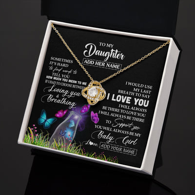 Love Knot Necklace 18K Yellow Gold Finish | 2 | Personalized To My Daughter Necklace From Mom Dad Butterfly Sometimes Say I Love You Daughter Birthday Graduation Christmas Customized Gift Box Message Card | siriusteestore.myshopify