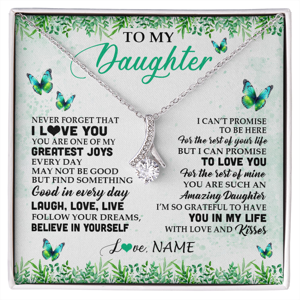 Alluring Beauty Necklace 14K White Gold Finish | 1 | Personalized To My Daughter Necklace From Mom Dad Father Butterfly Laugh Love Live Birthday Motivational Quote Christmas Customized Gift Box Message Card | siriusteestore