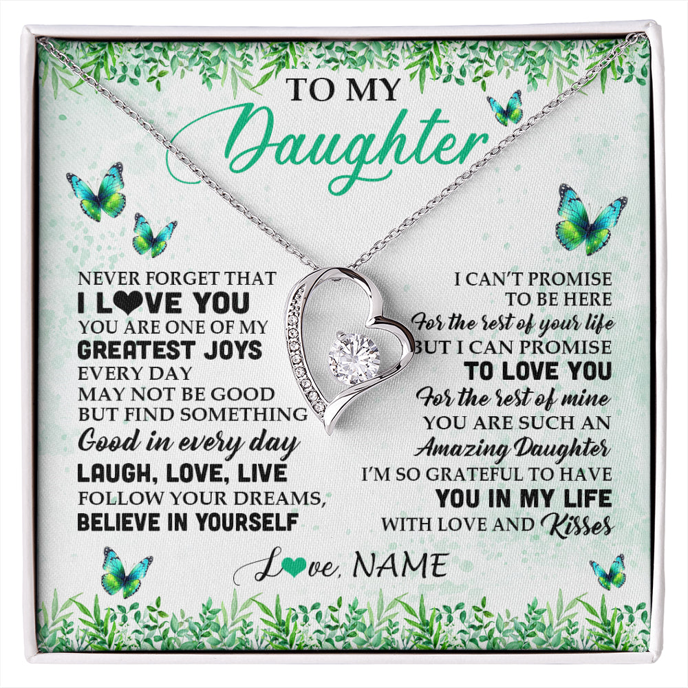 Forever Love Necklace 14K White Gold Finish | 1 | Personalized To My Daughter Necklace From Mom Dad Father Butterfly Laugh Love Live Birthday Motivational Quote Christmas Customized Gift Box Message Card | siriusteestore