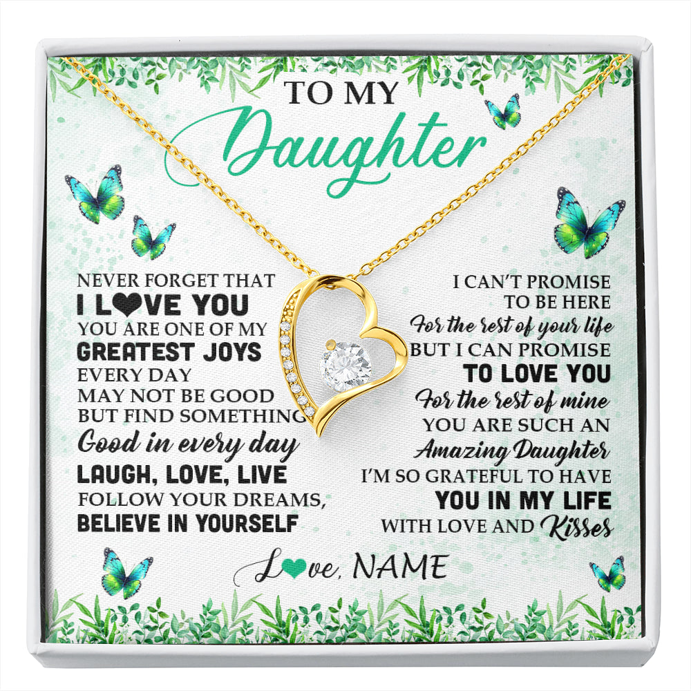 Forever Love Necklace 18K Yellow Gold Finish | 1 | Personalized To My Daughter Necklace From Mom Dad Father Butterfly Laugh Love Live Birthday Motivational Quote Christmas Customized Gift Box Message Card | siriusteestore