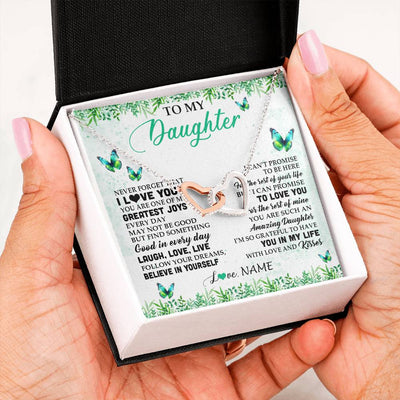 Interlocking Hearts Necklace Stainless Steel & Rose Gold Finish | 2 | Personalized To My Daughter Necklace From Mom Dad Father Butterfly Laugh Love Live Birthday Motivational Quote Christmas Customized Gift Box Message Card | siriusteestore