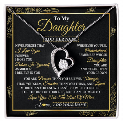 Forever Love Necklace 14K White Gold Finish | 1 | Personalized To My Daughter Necklace From Mom Dad Father I Love You Gift For My Daughter Birthday Gifts Graduation Christmas Custom Gift Box Message Card | siriusteestore.myshopify