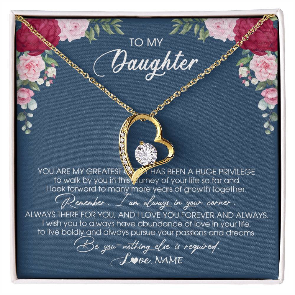 Forever Love Necklace 18K Yellow Gold Finish | Personalized To My Daughter Necklace From Mom Dad Father You Are My Greatest Gift Daughter Birthday Christmas Customized Jewelry Gift Box Message Card | siriusteestore