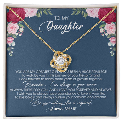 Love Knot Necklace 18K Yellow Gold Finish | Personalized To My Daughter Necklace From Mom Dad Father You Are My Greatest Gift Daughter Birthday Christmas Customized Jewelry Gift Box Message Card | siriusteestore
