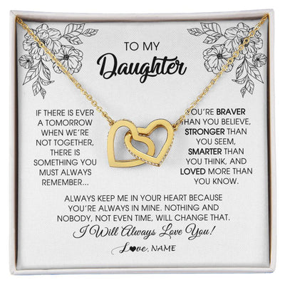 Interlocking Hearts Necklace 18K Yellow Gold Finish | Personalized To My Daughter Necklace From Mom Dad Father You're Braver Stronger Smarter Daughter Birthday Christmas Customized Jewelry Gift Box Message Card | siriusteestore