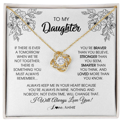 Love Knot Necklace 18K Yellow Gold Finish | Personalized To My Daughter Necklace From Mom Dad Father You're Braver Stronger Smarter Daughter Birthday Christmas Customized Jewelry Gift Box Message Card | siriusteestore
