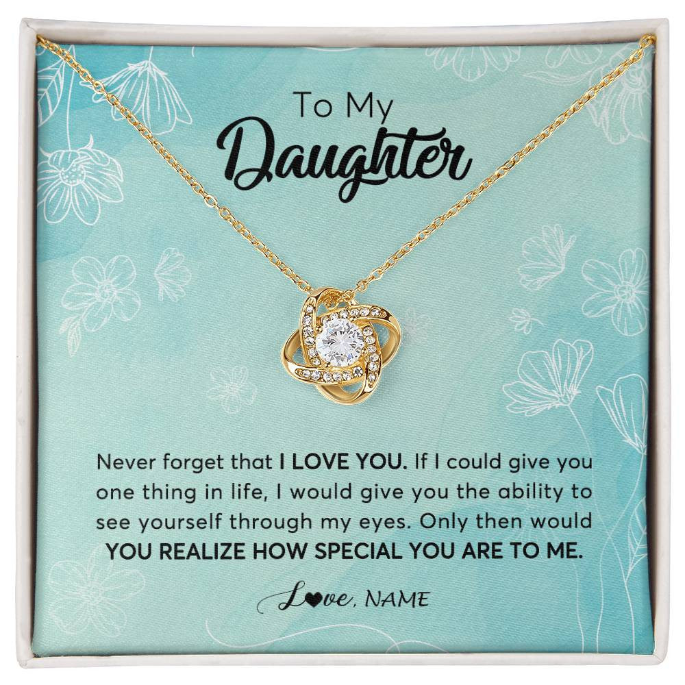 Love Knot Necklace 18K Yellow Gold Finish | 1 | Personalized To My Daughter Necklace From Mom Dad Flower Never Forget I Love You Daughter Graduation Birthday Christmas Customized Gift Box Message Card | siriusteestore